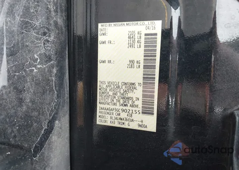 2016 Nissan Maxima 3.5 Platinum/3.5 S/3.5 Sl/3.5 Sr/3.5 Sv from USA, damaged, VIN 1N4AA6AP3GC902155